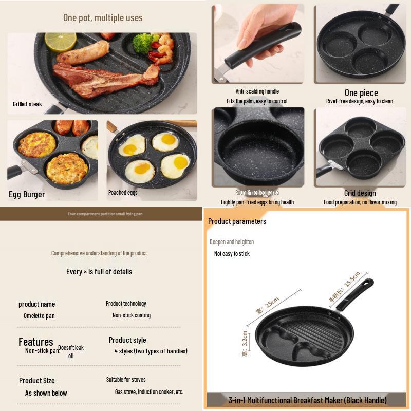 Wow Oh Non-Stick Maifan Stone Frying Pan with Four Sections for Eggs and Burgers