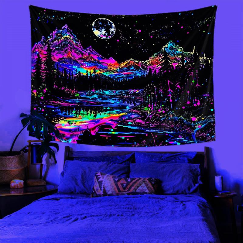 VIKAMA Colorful Starry Sky Mountain Range Moonnight Landscape Decoration Tapestry Bedroom Bedhead Homestay Background Wall Decor