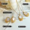 Korean-Inspired Irregular Mother-of-Pearl Pendant Necklace & Earring Gold-Plated Set