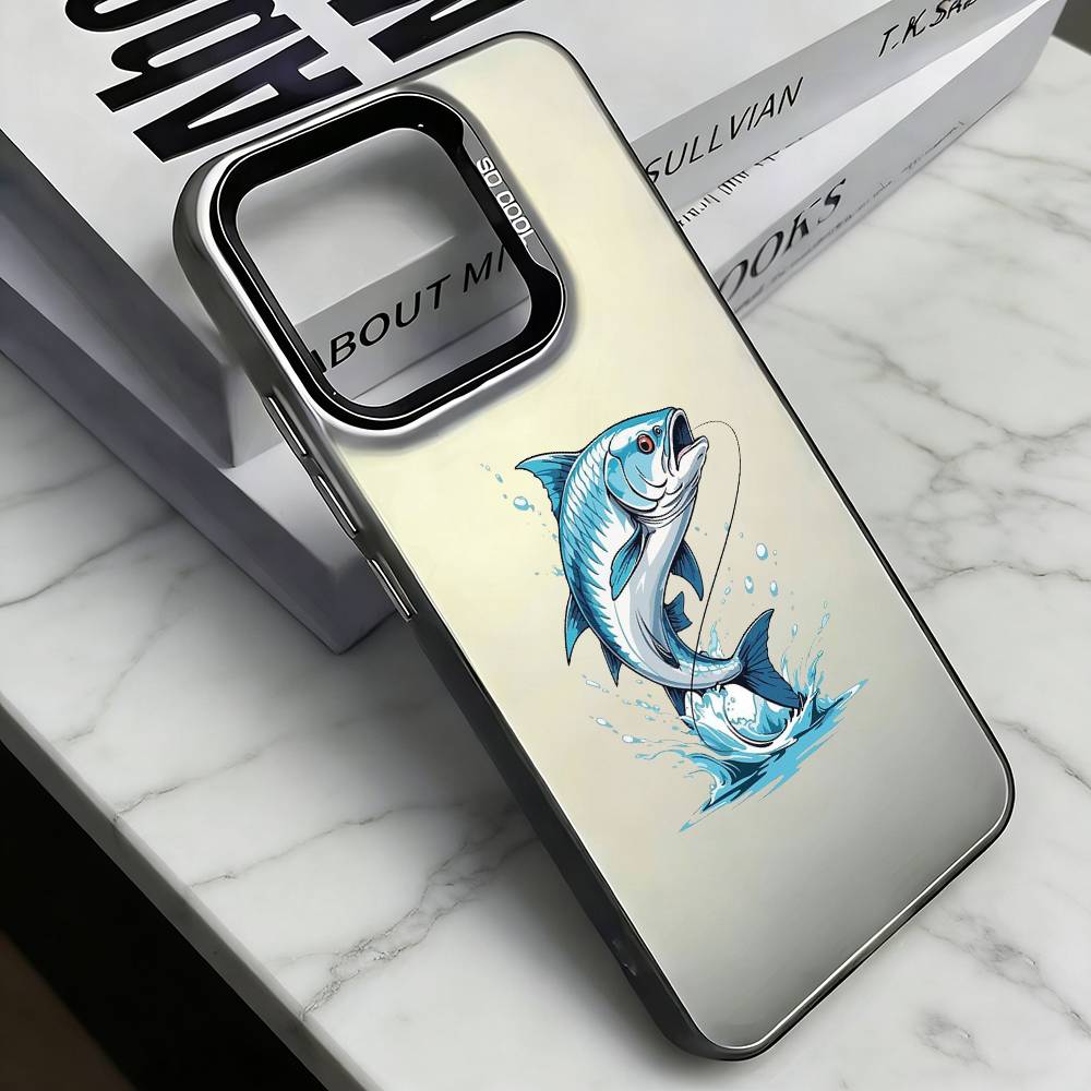

Fishing with Graffiti & Painted Style Phone Case For iPhone 17,16,15,14,13,12,11 Plus,Pro Max,XS,Colorful Silver Black Cover iPhone16plus