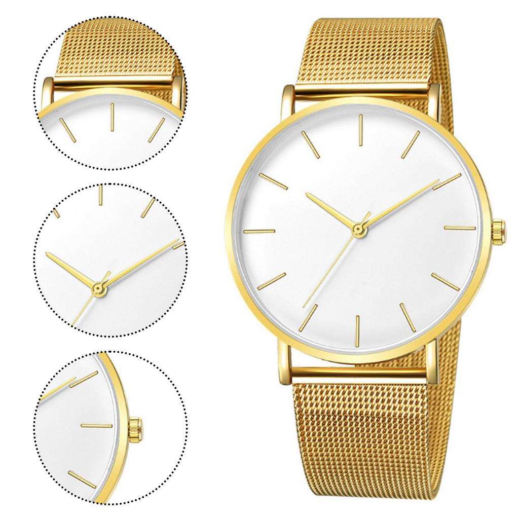 Trendy Minimalist Men’s Watch Modern Black Mesh Band Quartz Watch Chic Gold Accent Matte Black Face Slim Round Case Wristwatch