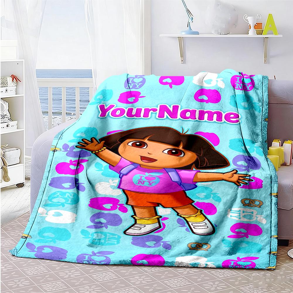 Dora Explorer Personalized Text Blanket Lightweight Customizable Blanket Durable Comfort Suitable for Seaside Livingroom Living Room Office