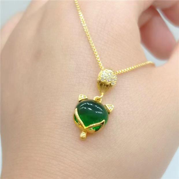 Vietnam Sand Gold Plated Red Fox Necklace with Simulated Gold Pendant - Women's Cute Fox Jewelry