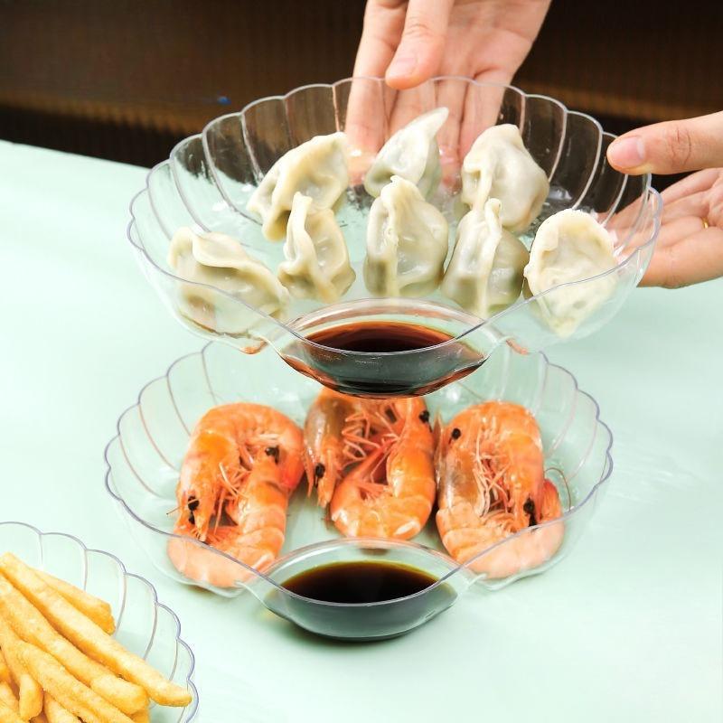 Household Dumpling Plate with Vinegar Dish and Separate Serving Plate, Transparent Scallop Dumpling Storage Plate, Kitchen Dumpling Plate