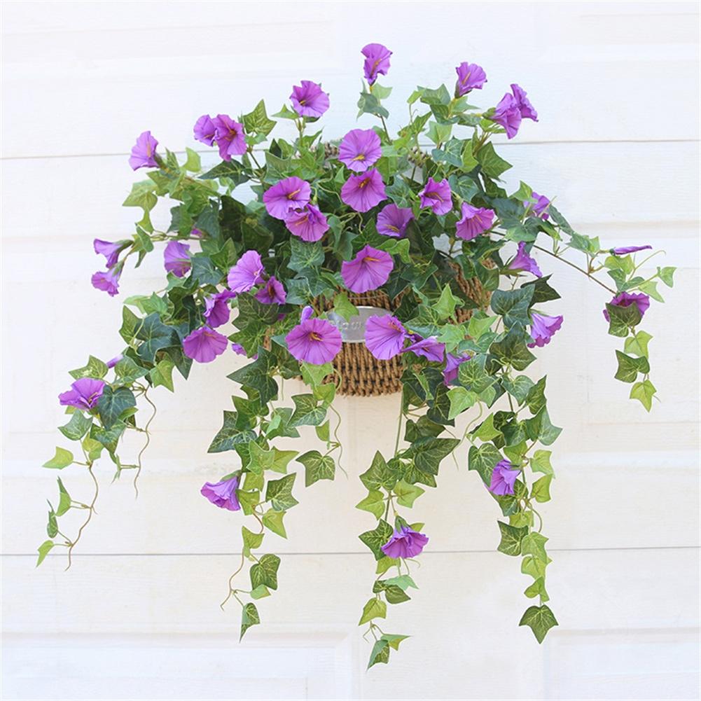 Home Wall Garland Fake Silk Morning Glory Artificial Flower Vine Hanging Plant