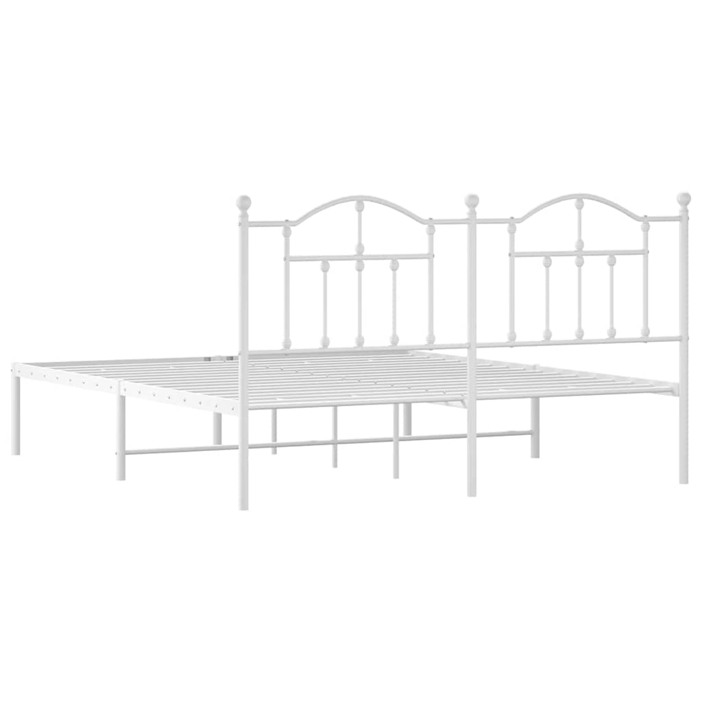 Metal Bed Frame with Headboard White 183 x 213 cm