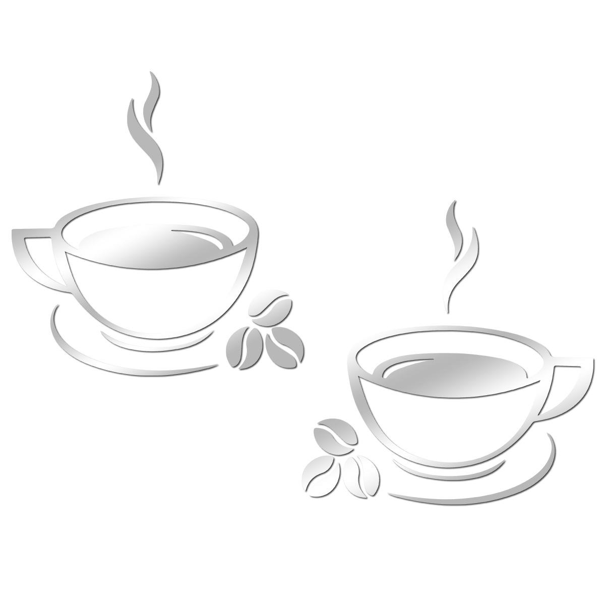 

2Pcs Acrylic Coffee Cup Decoration Mirror Wall Stickers Diy Self Adhesive Restaurant Bar Decoration Wall Stickers серебряный