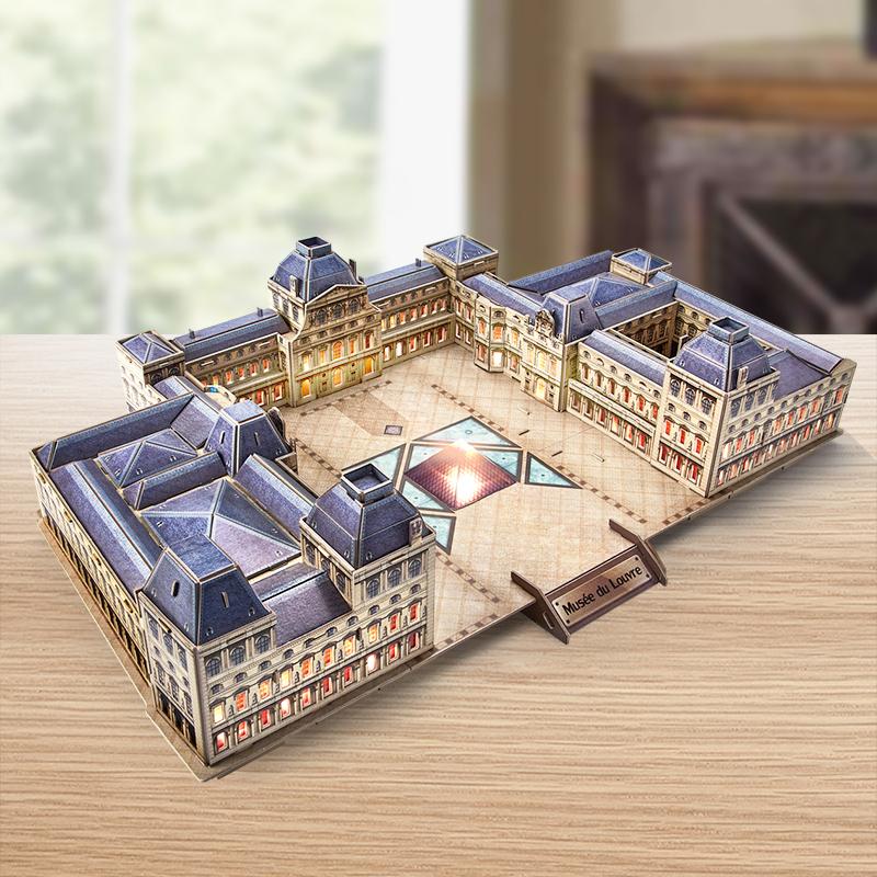 PT22 Updated 3D Three-Dimensional Creative Puzzle French Paris Louvre Louvre Luminous LED Light Model Construction DIY Gift P572