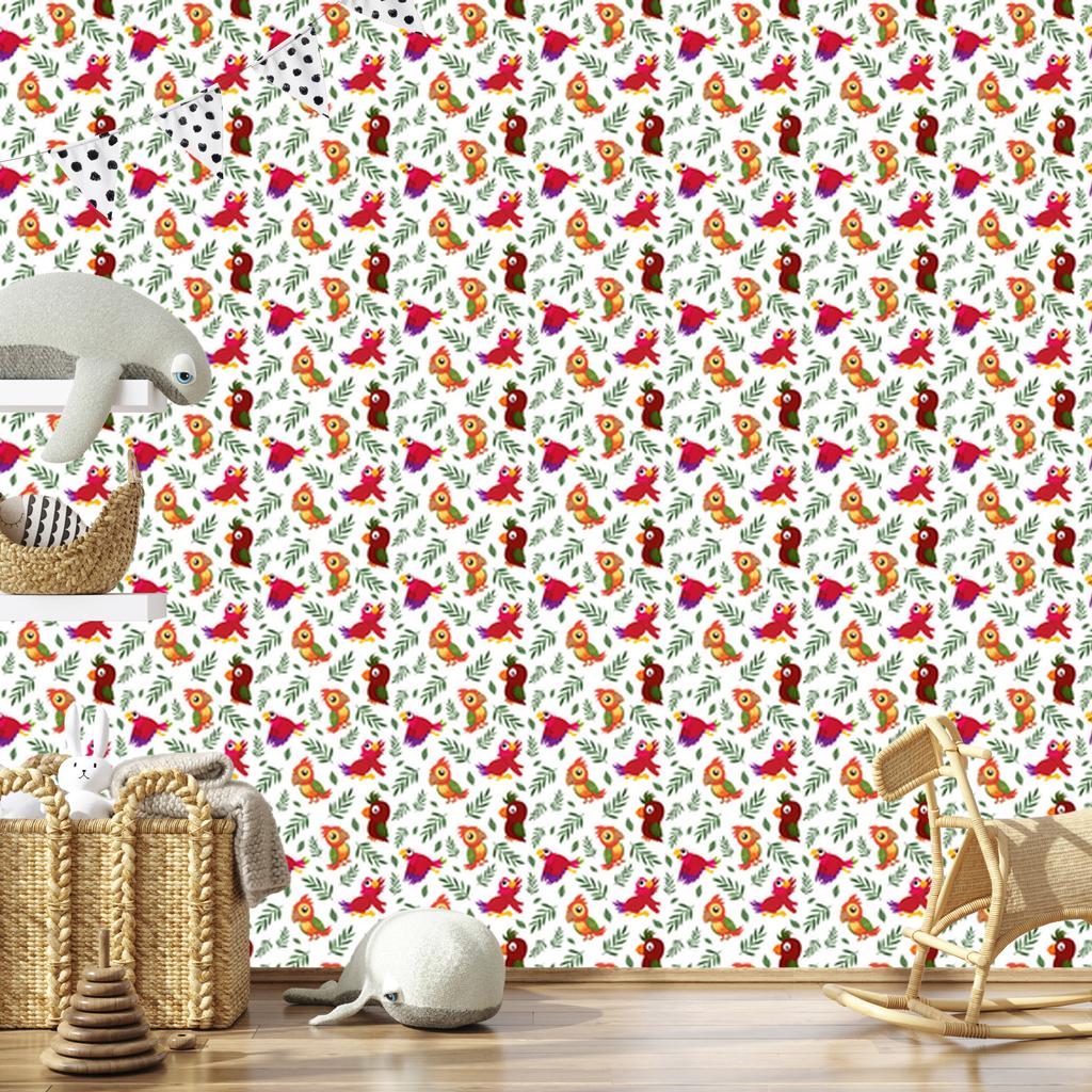 Parrot Wallpaper White and Light Gray for Living Room and Bedroom 50x1000