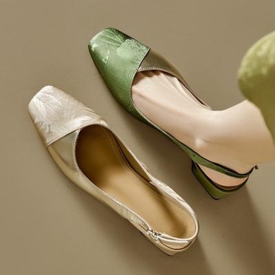 Fashion Women's Sandals Dress Shoes Mid Heel Wedding Sandals Square Head Princess Shoes Women's Slingback Ladies Evening Shoes