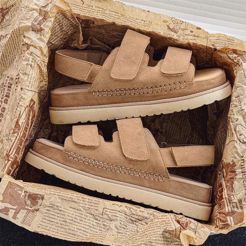 Men Cowhide Non-Stuffy Feet Fashion Sandals Summer New Couple Thick Bottom Increased Super Soft Outdoor Slippers Women