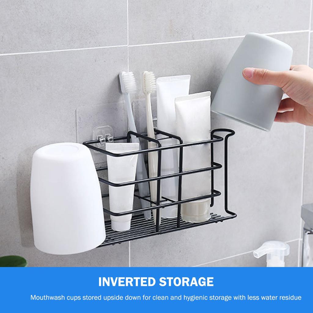 Bathroom Shelves Toothbrush Holder Metal Bathroom Toothpaste Holder With Multifunctional Electric Toothbrush Black