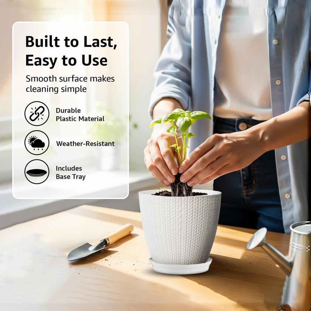 Indoor and Outdoor Round 5 Inch/12.9cm White Flower Planter Pot Best for Terrace/Balcony/Home/Office Décor – Set of 5