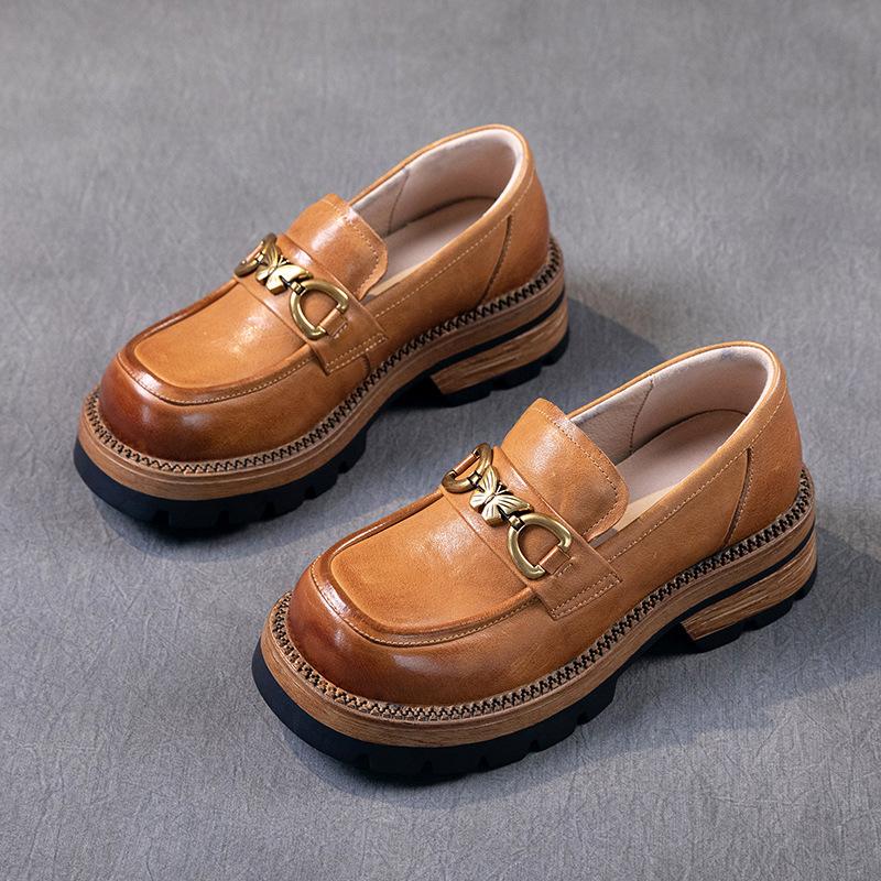 

[Тяжелая промышленность] Лоферы из коровьей кожи первого слоя для женской осенней коллекции 2025 года, новая кожаная ретро обувь на одной педали 40