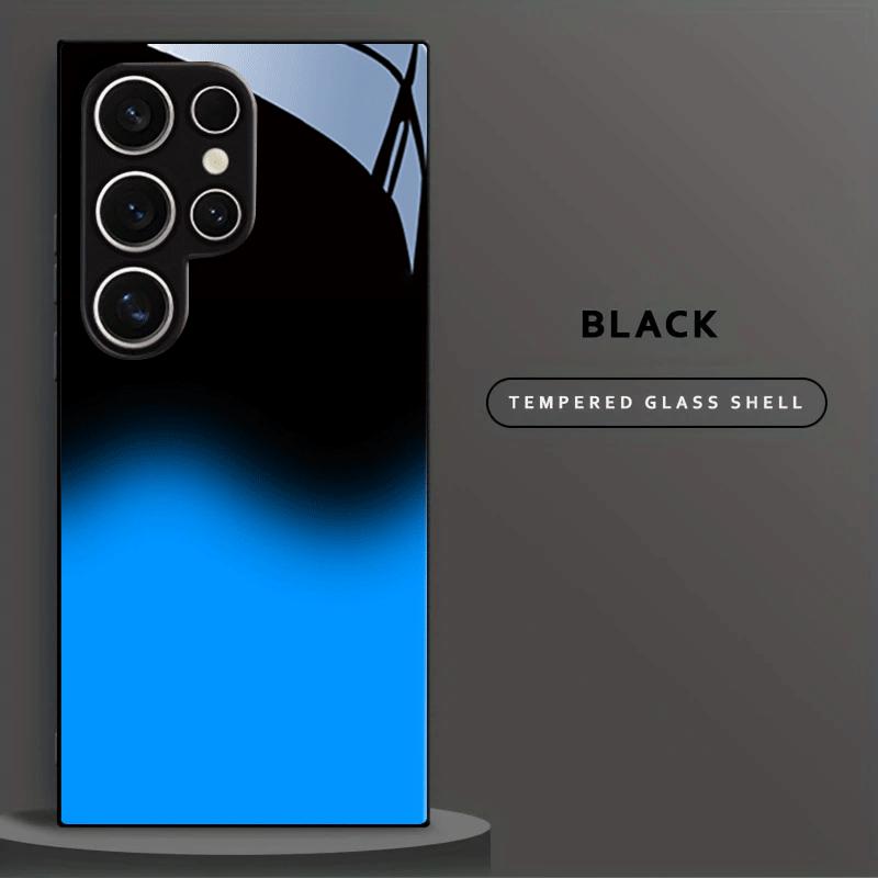 Black and Blue Stitched Pattern TPU Glass Phone Case Suitable for Samsung S26 S25 S24 S23 S22 S21 S20 and Other Models.