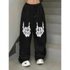 American Retro Skeleton Hand Scratch Street Fashion Unisex Oversized Loose Sports Quick Drying Pants