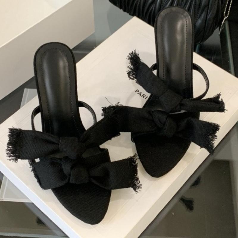 Fashion Denim Butterfly-knot Design Brand Slippers Women Fashion Pointed Toe Thin Heel Slide Sandals Elegant Party Dress Zapatos Mujer