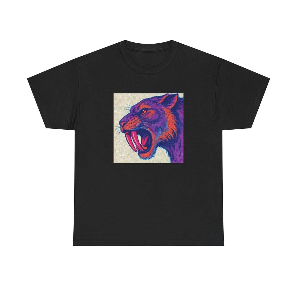

Unisex Adult T Shirt Sabertooth Tiger Close-Up Risograph Art 4XL