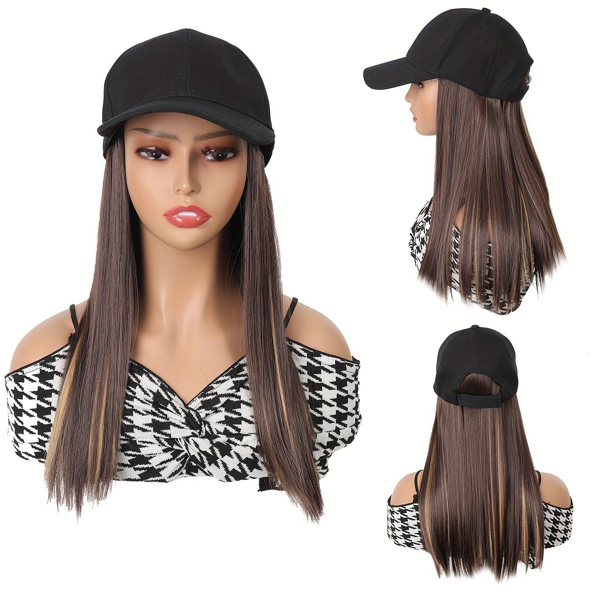 

Элегантная женская черная бейсболка с регулируемым париком - длинные прямые синтетические волосы, цельная