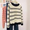 Women's Striped Retro Raccoon Fur Pullover Sweater - Soft and Thick Knit Base Layer for Autumn/Winter, Petite Fit.
