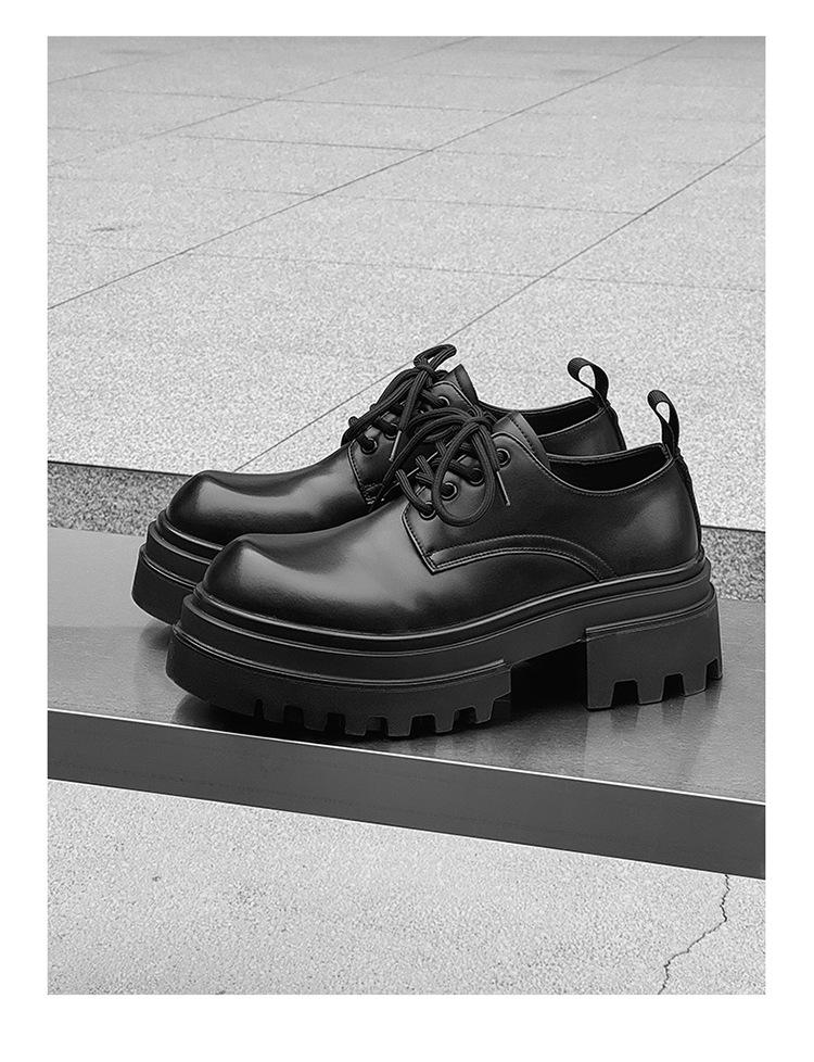 2024 Men's Thick Sole Height-Increasing Black Leather Derby Shoes - British Style