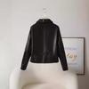 Leather Leather Jacket Women's Sheepskin Jacket Short Square Neck Loose Casual Motorcycle Leather Jacket