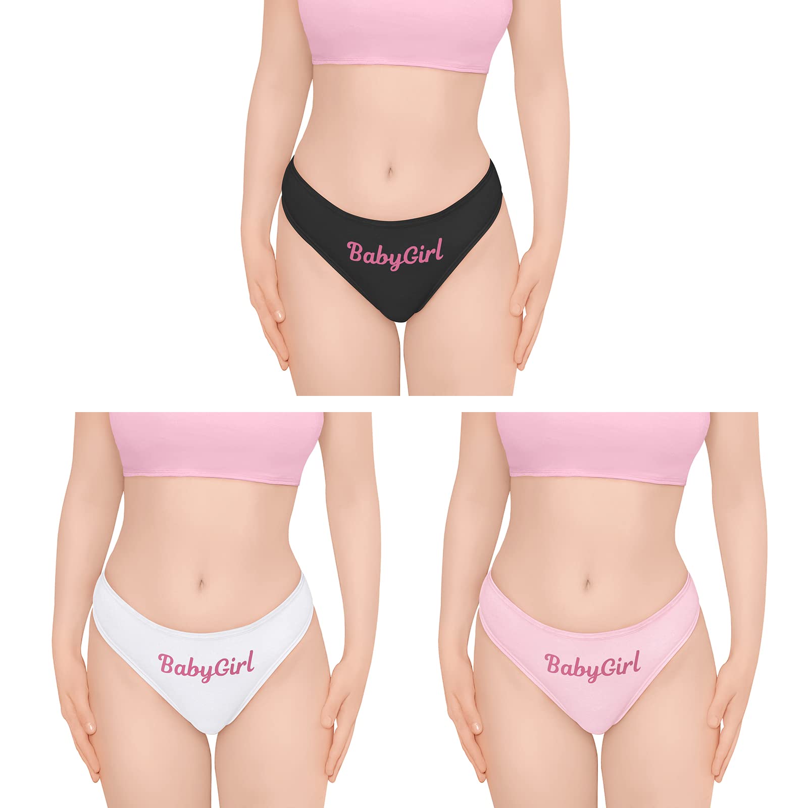 

LittleForBig Thong Set Cotton Panties and 4XL Women s (3-Piece Set) (Girls) Black, White, Pink,