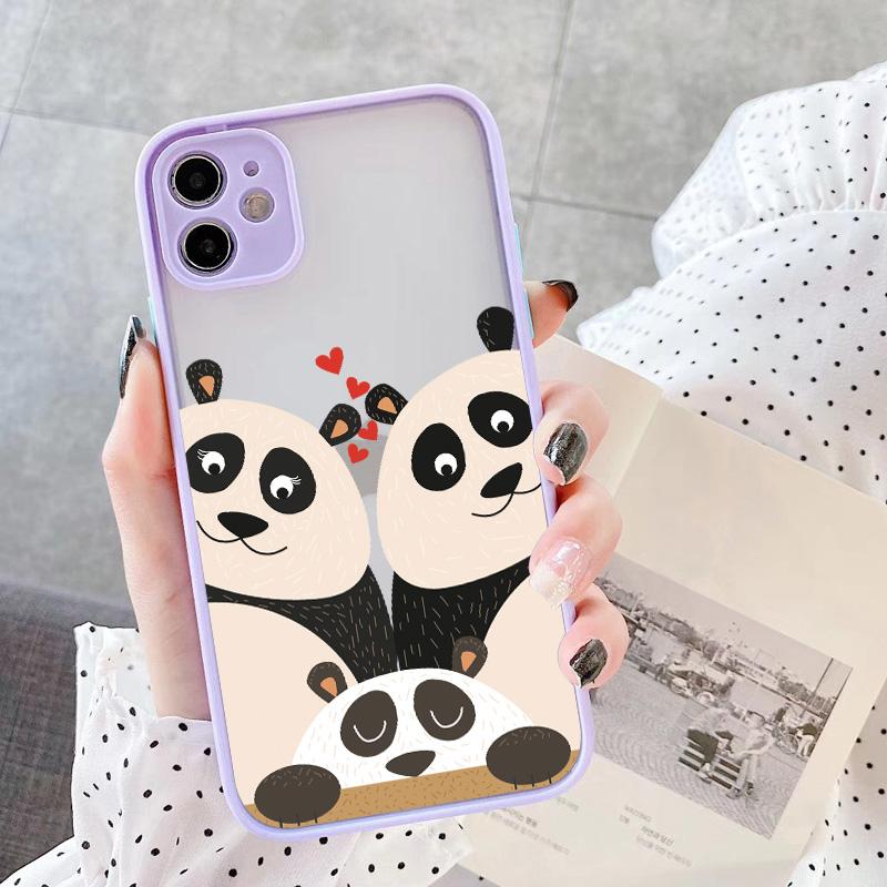 Creative Panda Family Cute Animal Phone Case for iPhone 15 12 13 11 14 Pro Max 7 8 Plus SE 2020 X XR XS Shockproof Couple Cover