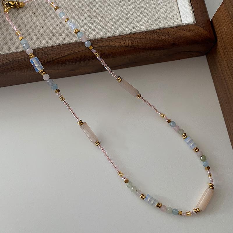 Naszyjnik ze słonecznikiem Surowy kamień Koralikowy łańcuszek na szyję Boho Wakacje Lato Wszechstronny kolor Kamień naturalny Łańcuszek na obojczyk Kobiety