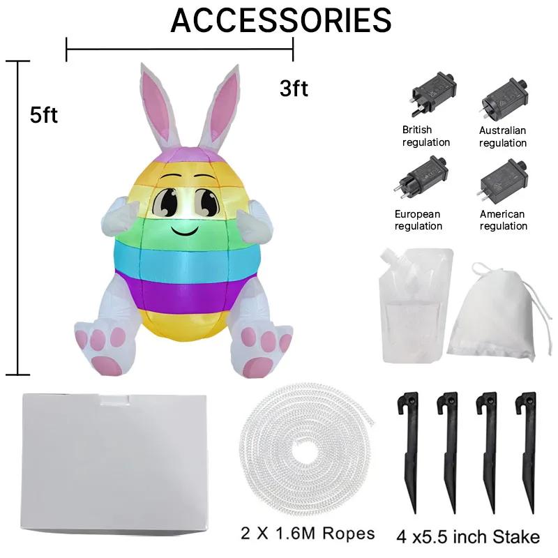 

1.5m/5FT Easter Diy Decorations Bunny Egg Happy Easter Inflatable Outdoor with Led Lights for Garden Yard Festivals Supplies US Plug