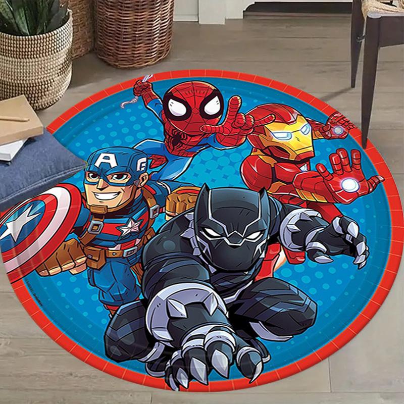 1pc Marvel Avengers Super Heroes Round Area Rug Non Slip, Machine Washable Polyester Carpet For Living Room & Bedroom Decor