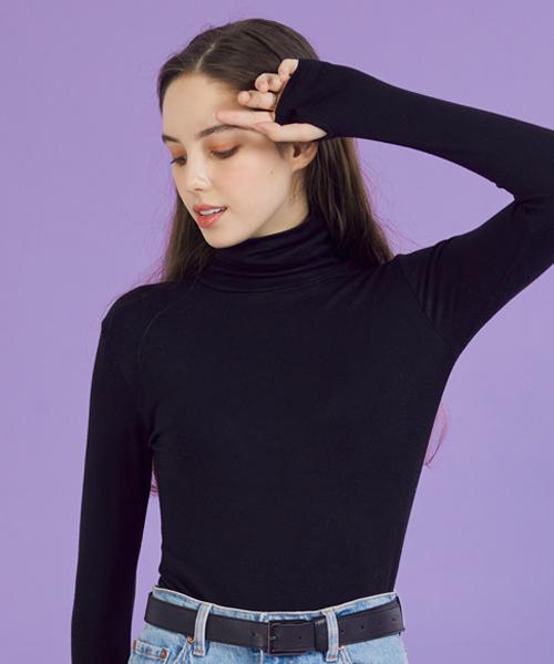 KOLEAT [Warmer Ver.] Knit Turtleneck Long Sleeve (Black) Hand Warmer Inner