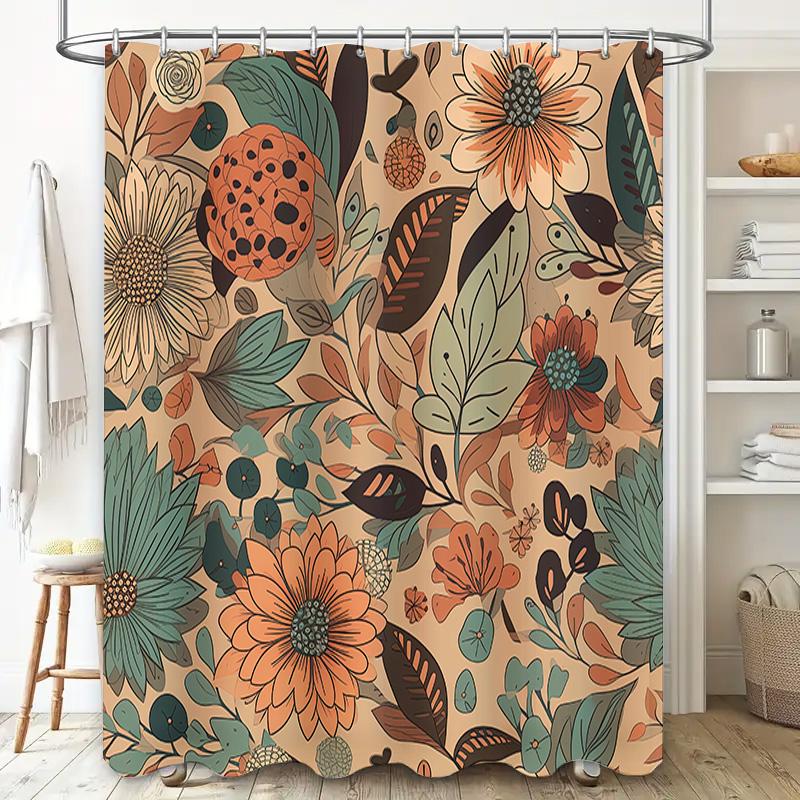 Modern Floral Shower Curtain Rustic Bathroom Decor Neutral Color Palette For Home