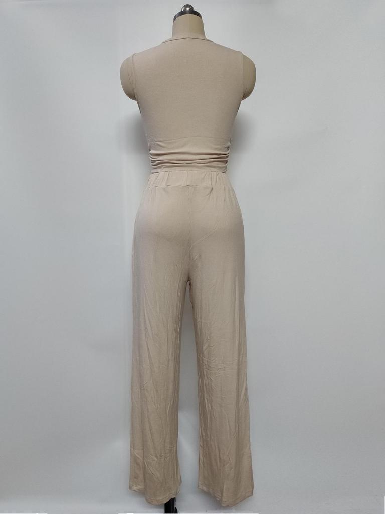 2026 Women's Knit Casual Two-Piece Set: Short Tank Top & Wide-Leg Sports Pants
