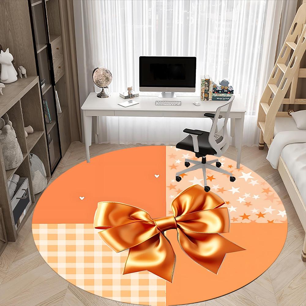 1pc Orange Bowtie Office Round Rug, Carpet for Office, Gaming, Lightweight Round Floor Mat yy260205059