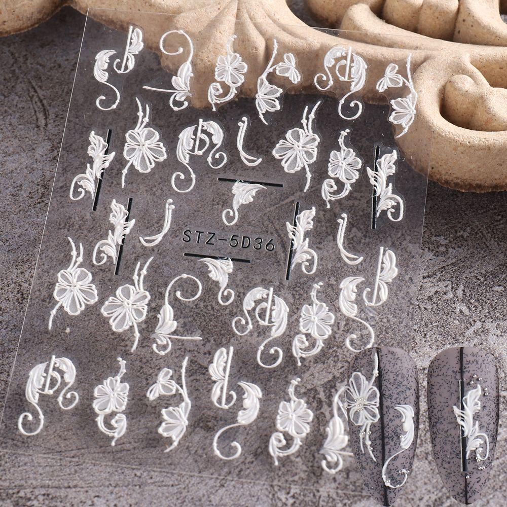 Летние самоклеящиеся акриловые наклейки для ногтей с цветами и листьями 5D с тиснением STZ-5D36