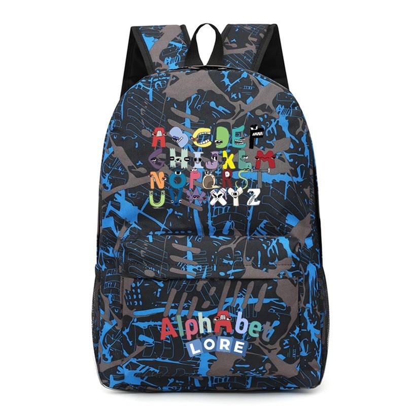 Large Capacity School Backpack Teens With Cartoon Letter Print Lightweight Ergonomic Design Oxford Fabric Adjustable Padded