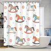 Rocking Horse Shower Curtain Cartoon Decorative Pattern For Children'S Bathrooms White Flower Blue Colorful Design 72 X 84 Inche