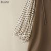 ZANZEA Women Casual Polka Dot Print Splice 3/4 Sleeve Loose Hoodies Blouse