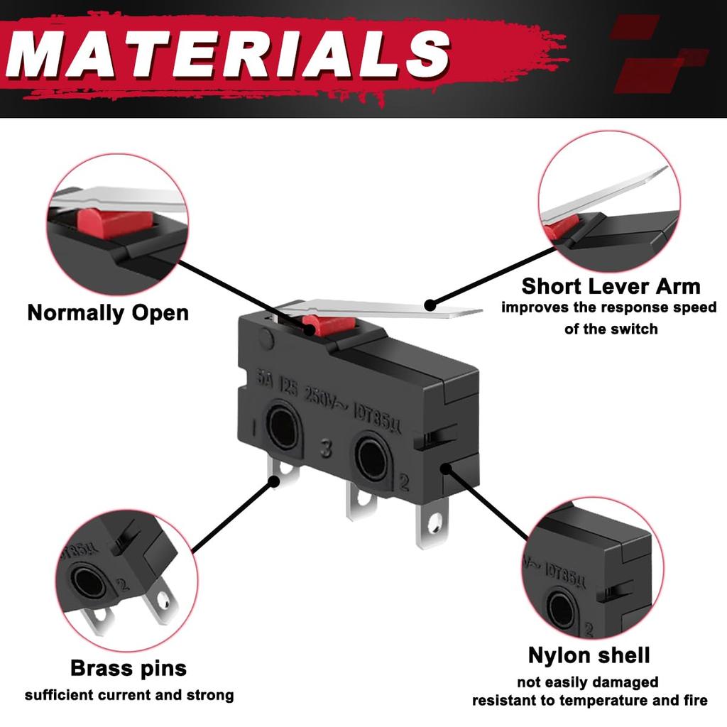 MKBKLLJY 12pcs Mini Micro Limit Switch AC 5A 125V 250V Roller Lever Arm Without