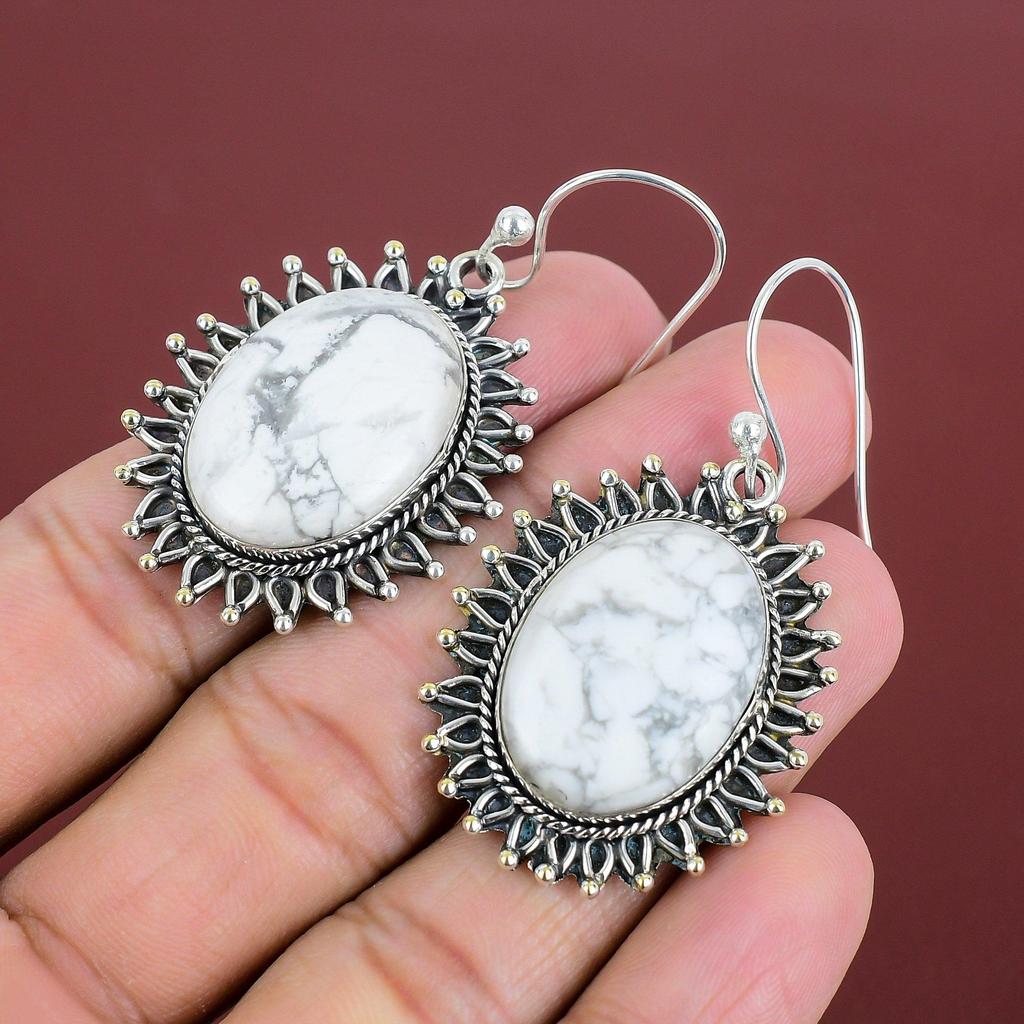 Howlite Earring Genuine Gemstone Earring 925 Sterling Silver Earrings Dangle Earring Handmade Silver Jewelry Gifts For Women Howlite Jewelry