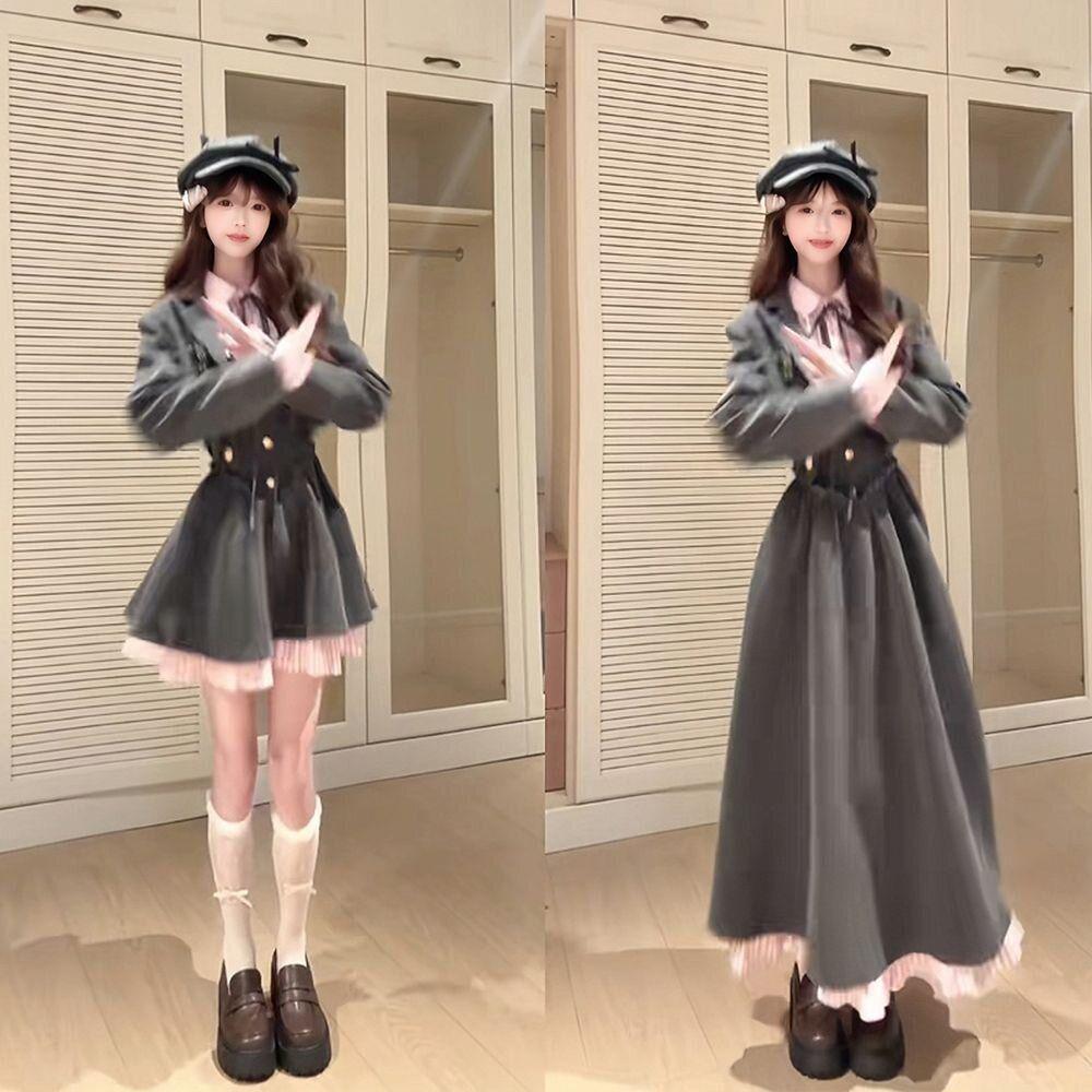 Wats Academy JK Uniform: Sweet Japanese Style Jacket and Waist-Cinching Dress Set for Autumn.