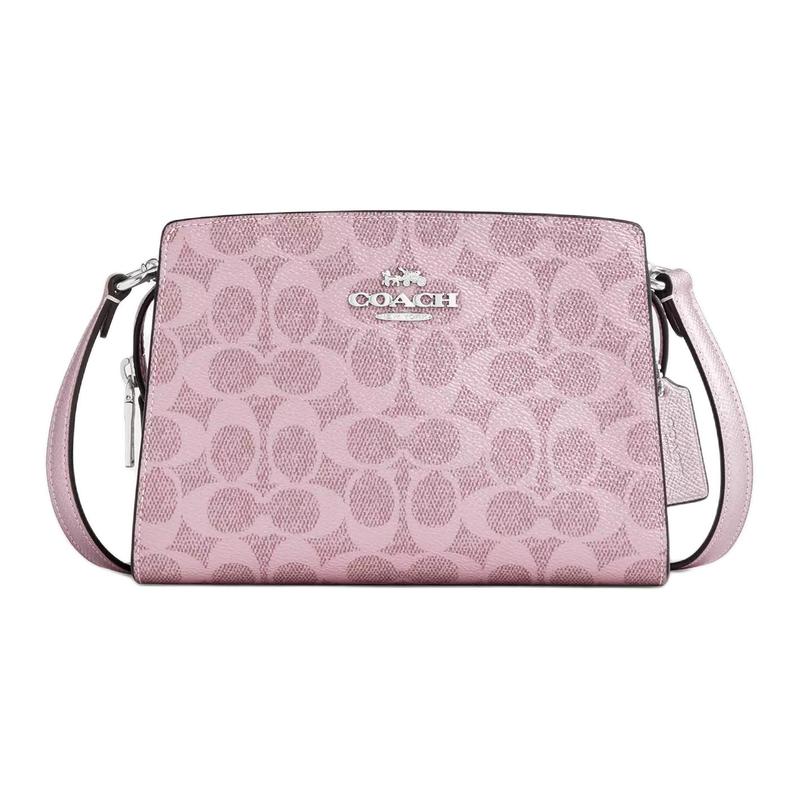 COACH GeorgiaSignature 20 detachable shoulder strap zipper closure coated canvas shoulder bag small women s pink розовый