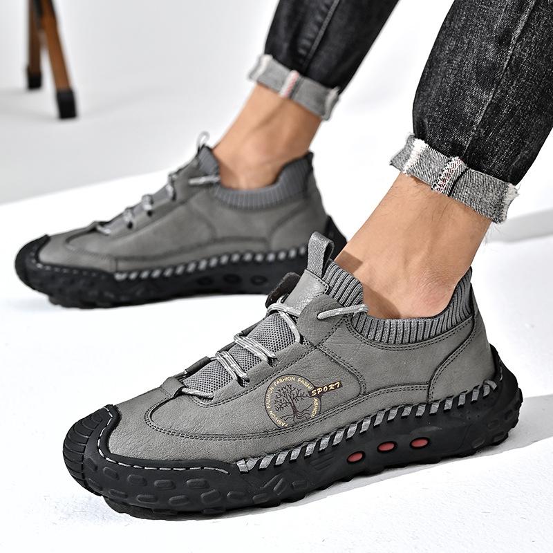 Außenhandel Übergröße Herren Lederschuhe handgenähte Lederschuhe Trend einfache vielseitige Schuhe Herren Outdoor Freizeitschuhe