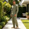 Men's Casual Linen Long Sleeve Shirt and Pants Set for Spring Fall