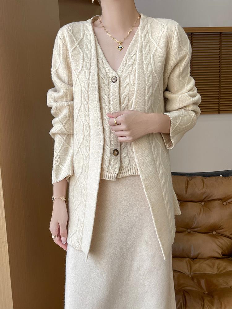 Women's Mid-Length Wool Cardigan - Autumn/Winter Casual Style