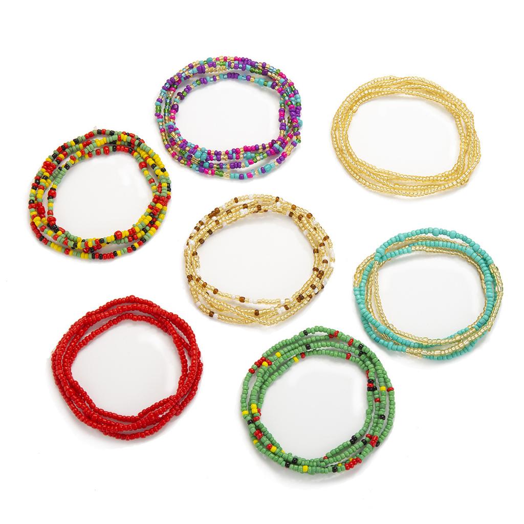 Fashion And Sexy Contrasting Color Rice Bead Waist Chain, Bikini Chain Mixed And Matched Multi-Layer Body Chain For Women