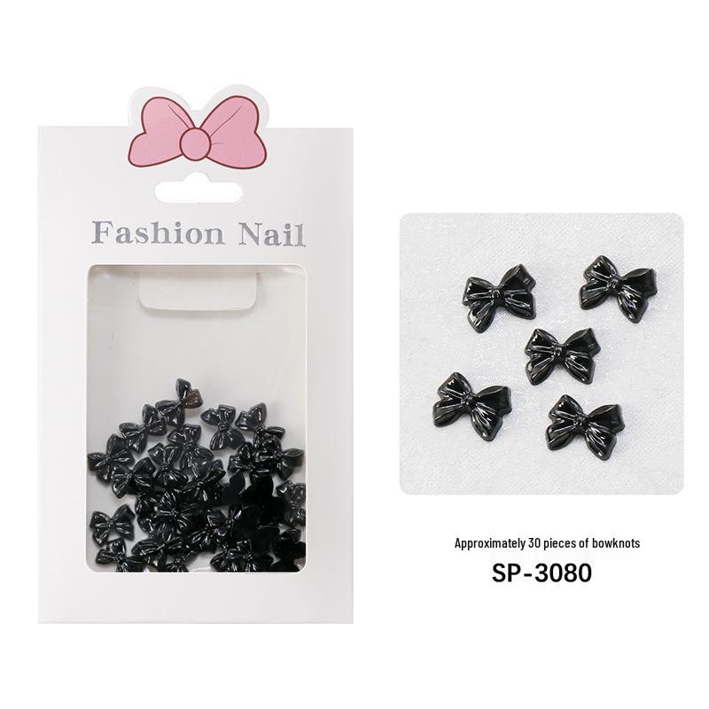 Black & White 3D Resin Ribbon Bow Nail Art Accessories (30pcs)