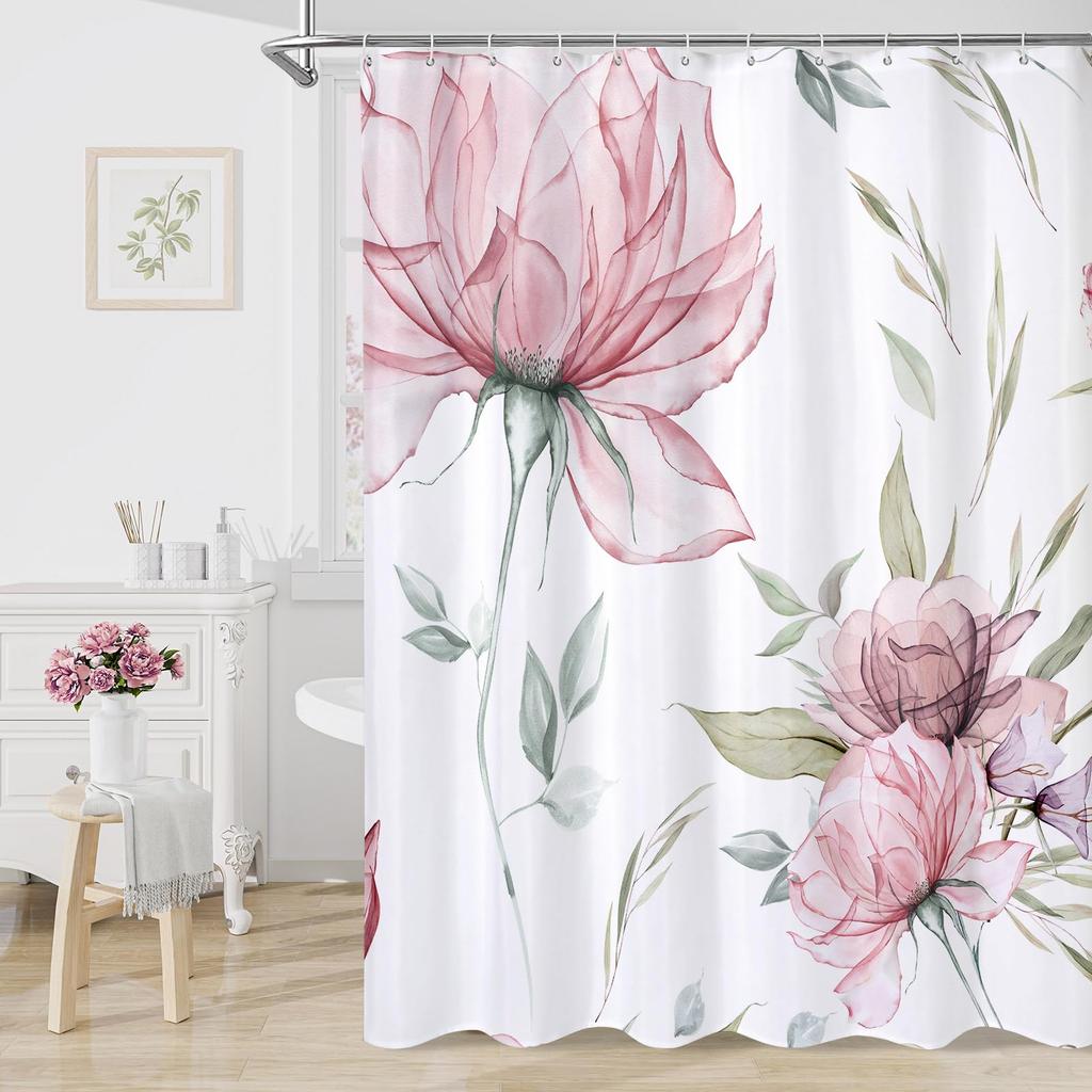 VIKAMA Watercolour Blue Floral Art Shower Curtain Bathroom Wet/Dry Separation Shower Curtain Nordic inspired Home Decor