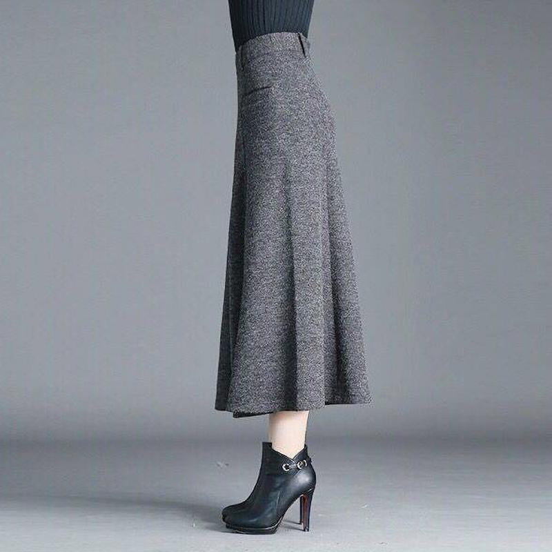 Autumn Winter Women's Woolen Pants Solid Pocket Elastic High Waist Fashion Elegant Loose Wide Leg Ankle Length Trousers